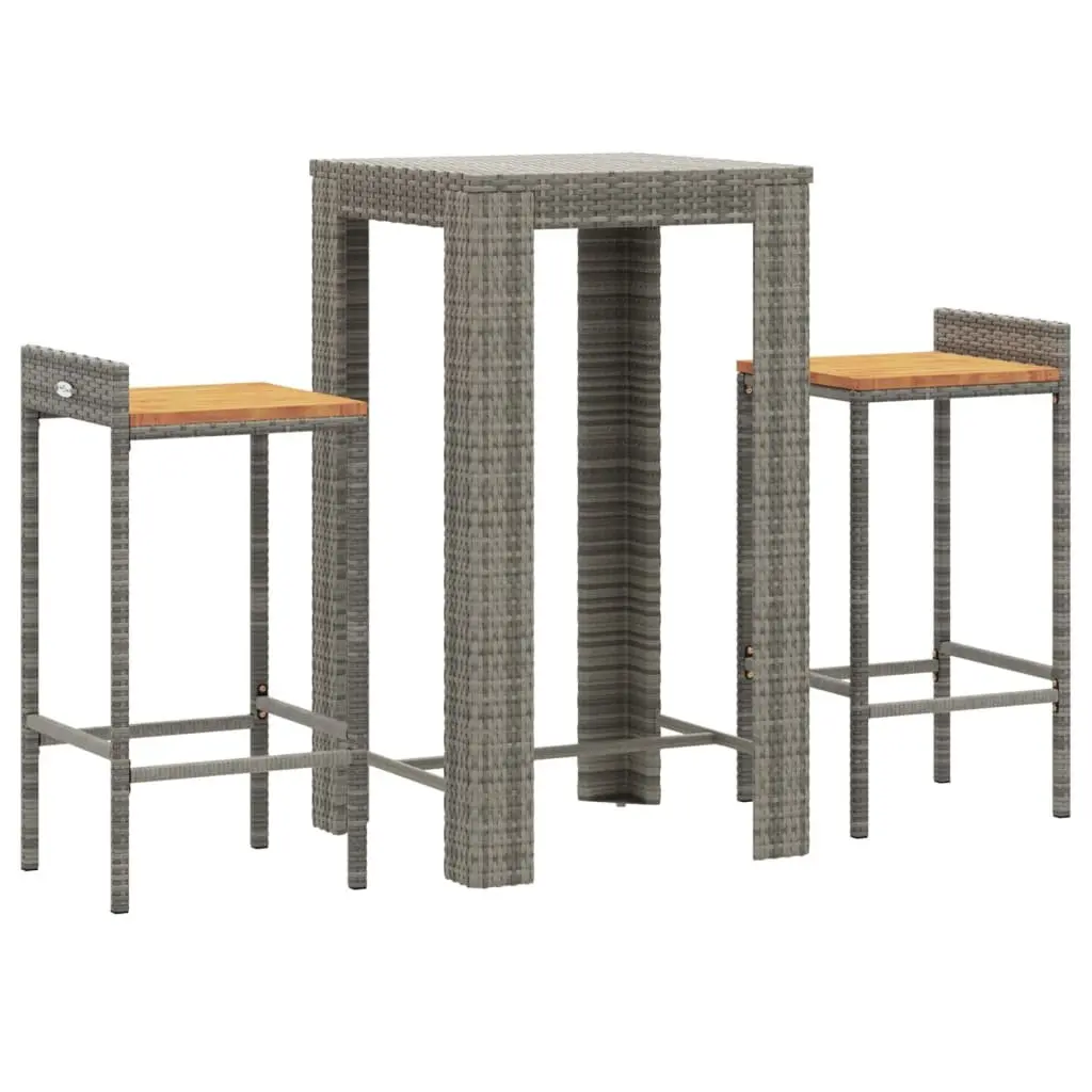 Garden Bar Set PE Rattan 3 Piece Grey Outdoor Patio Furniture