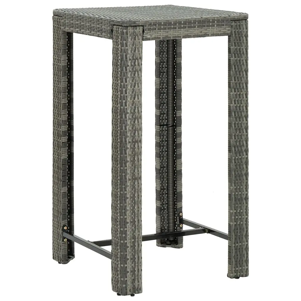 Garden Bar Set PE Rattan 3 Piece Grey Outdoor Patio Furniture