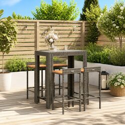5 Piece Grey Poly Rattan Garden Bar Set for Outdoor Use