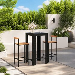 Stylish 3 Piece Garden Bar Set in Black Poly Rattan