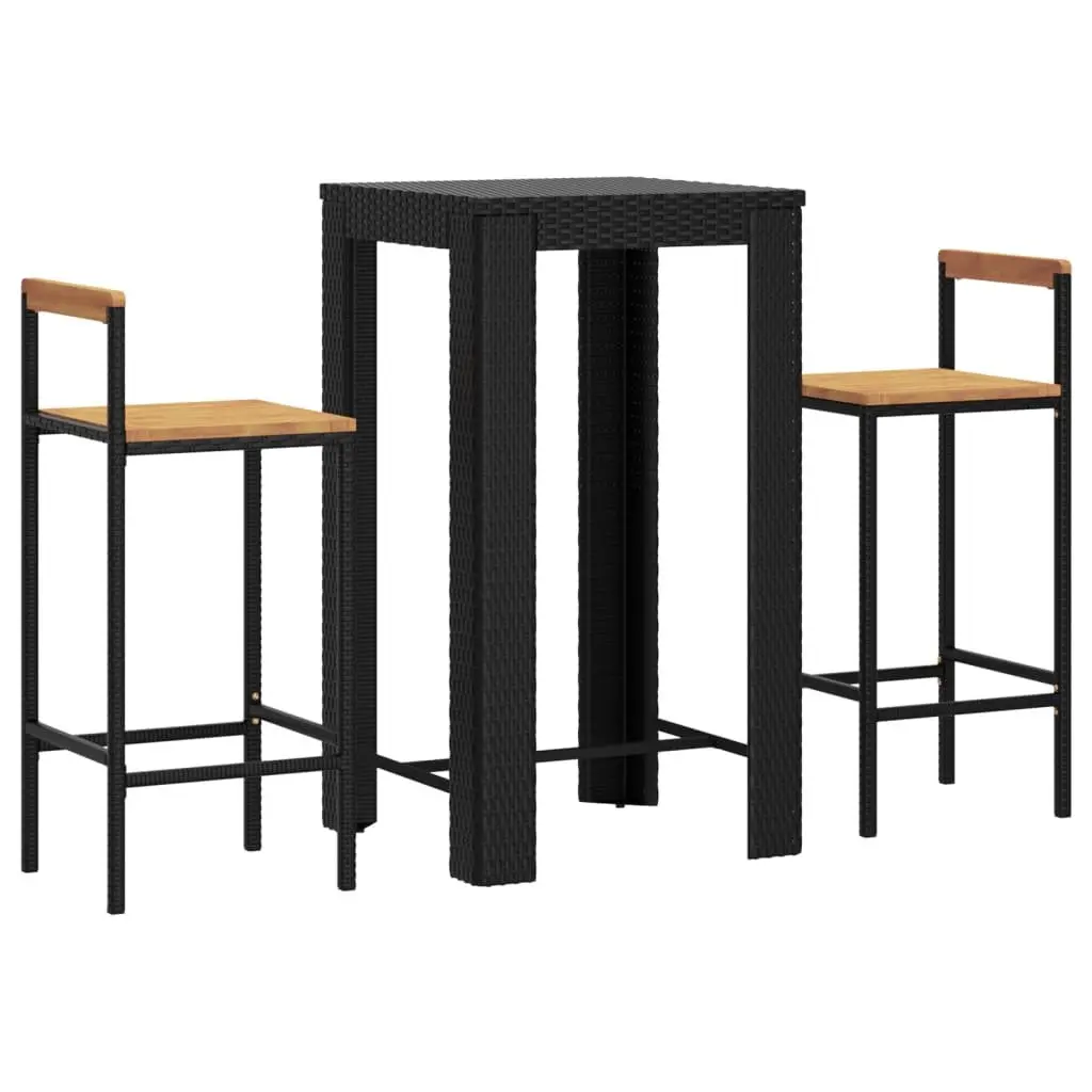 3 Piece Garden Bar Set in Black Poly Rattan