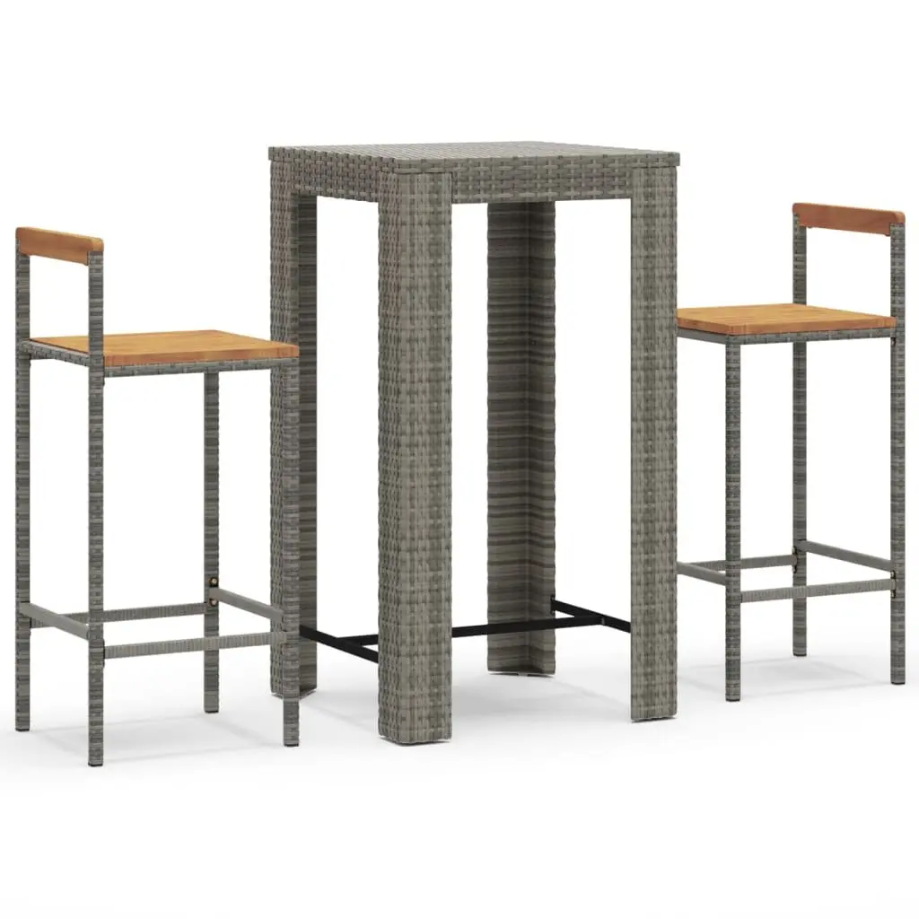 3 Piece Garden Bar Set with Grey Poly Rattan
