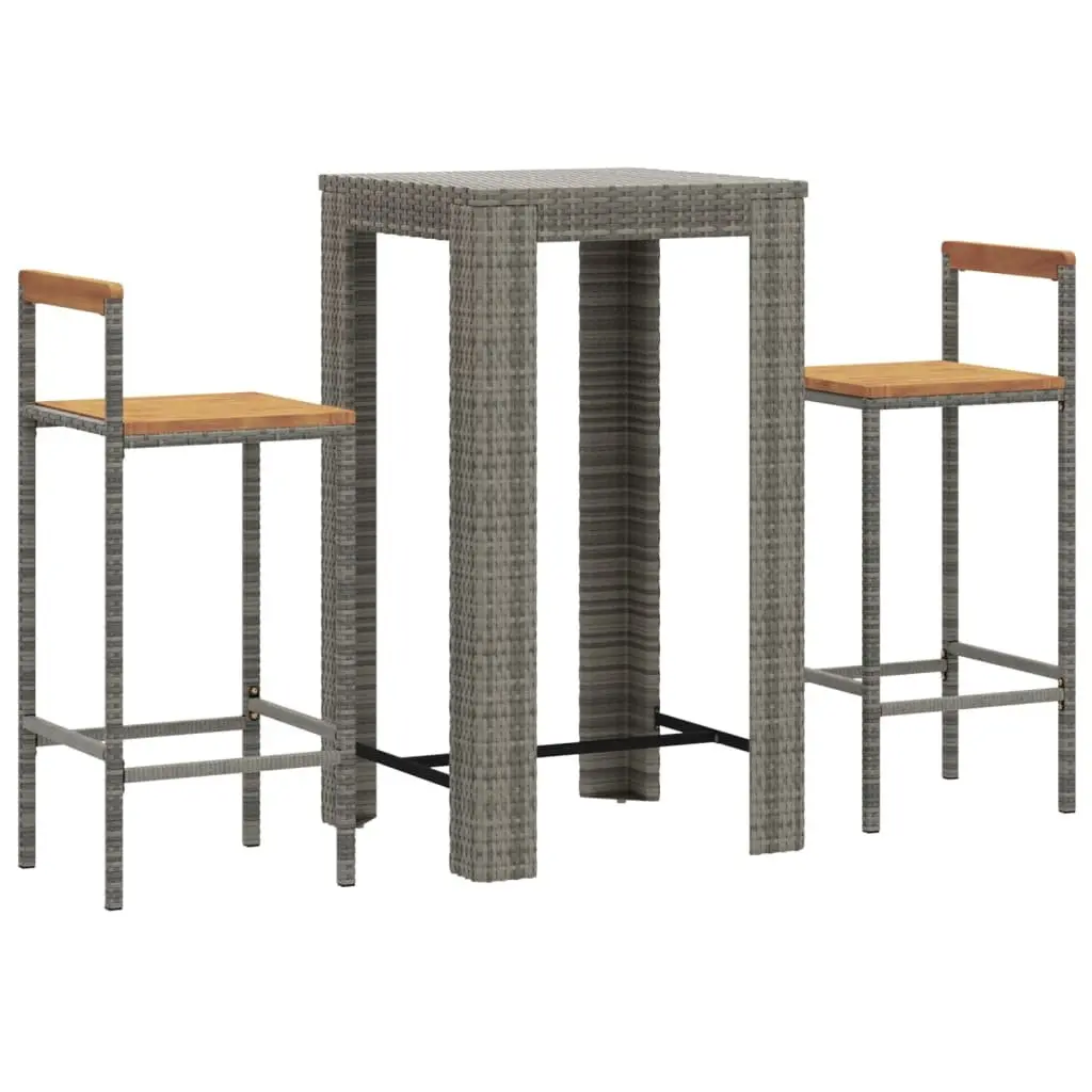 3 Piece Garden Bar Set with Grey Poly Rattan