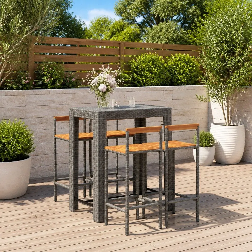 Grey 5-Piece Garden Bar Set with Stools and Table