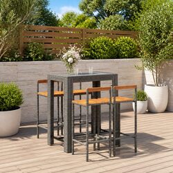 Garden Bar Set 5 Piece Grey Outdoor Furniture Patio Dining Table Stools