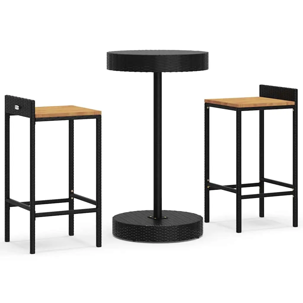 Garden Bar Set PE Rattan 3 Piece Outdoor Patio Furniture Black