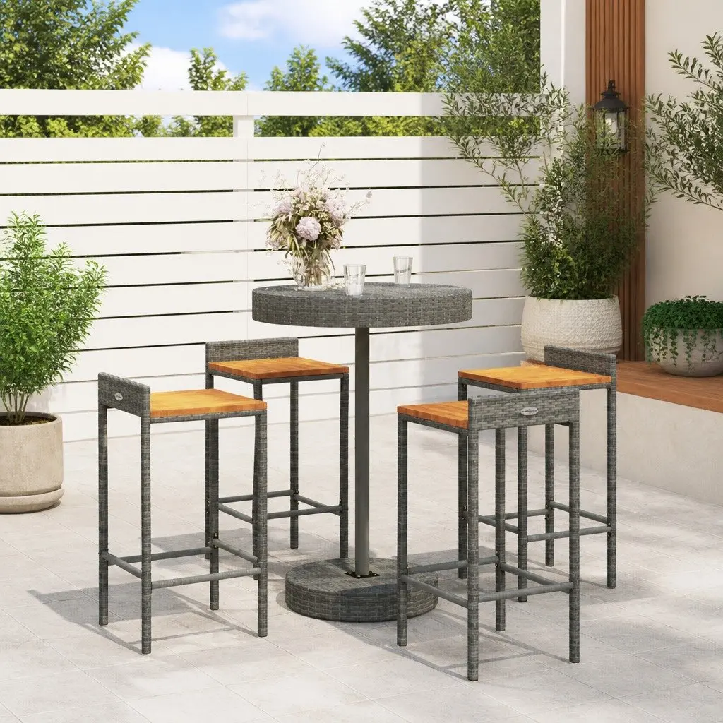 Grey Poly Rattan 5-Piece Garden Bar Set