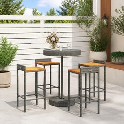 Premium Grey Poly Rattan 5-Piece Garden Bar Set