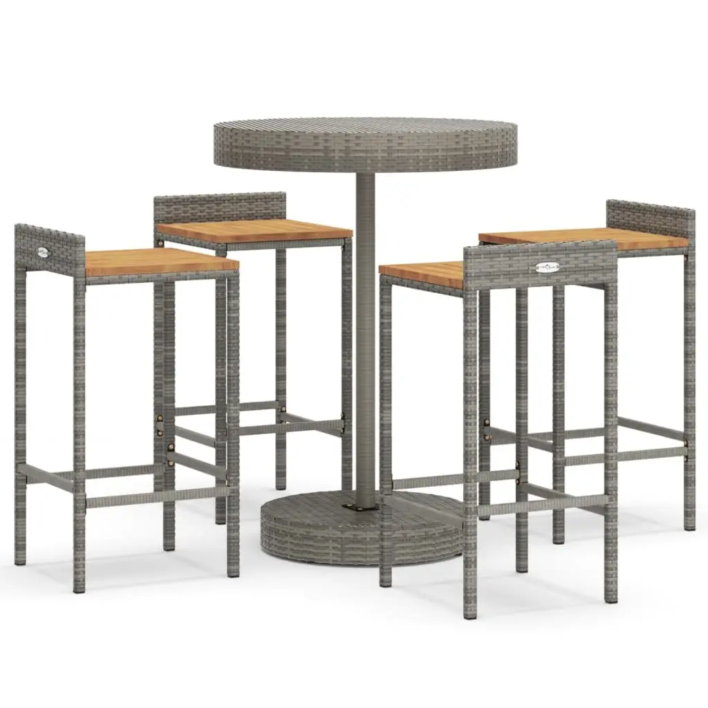 Grey Poly Rattan 5-Piece Garden Bar Set