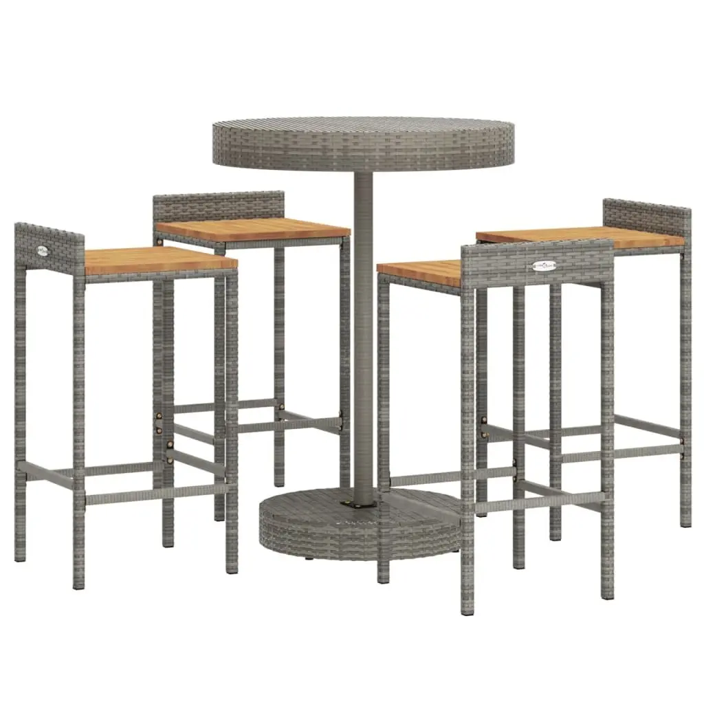 Grey Poly Rattan 5-Piece Garden Bar Set