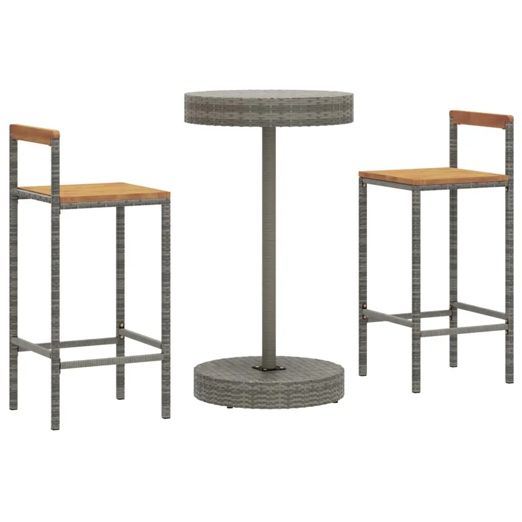 Grey Poly Rattan Garden Bar Set with Wooden Stools