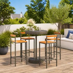 5 Piece Garden Bar Set Grey Poly Rattan and Wood