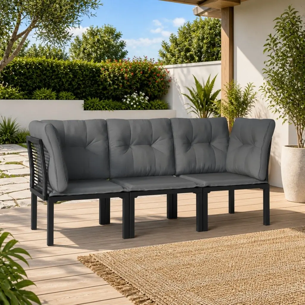 Black Grey Garden Lounge Set 3 Piece Outdoor Furniture