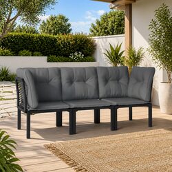 Black Grey Garden Lounge Set 3 Piece Outdoor Furniture
