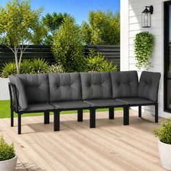 Black Grey Poly Rattan Outdoor Garden Lounge Set - 4 Pieces