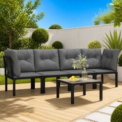 5-Piece Black and Grey Garden Lounge Set for Outdoor Use