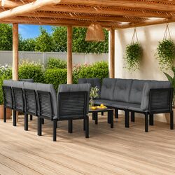 Durable 9 Piece Black Grey Outdoor Garden Lounge Set