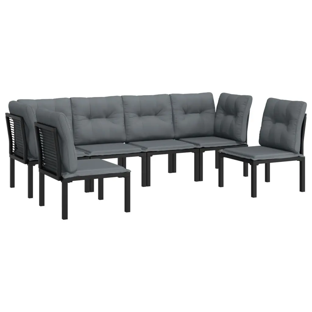 Garden Lounge Set Poly Rattan 6 Piece Black Grey