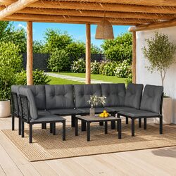 Sturdy 7 Piece Modular Outdoor Garden Lounge Set in Black Grey