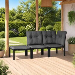 Black Grey 3 Piece Garden Lounge Set with Durable Design