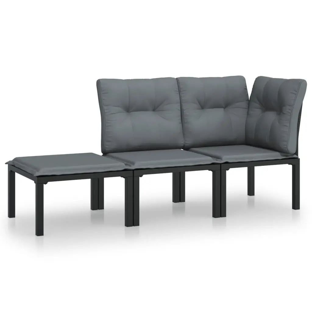 Garden Lounge Set 3 Piece Outdoor Furniture Black Grey Poly Rattan Patio Sofa