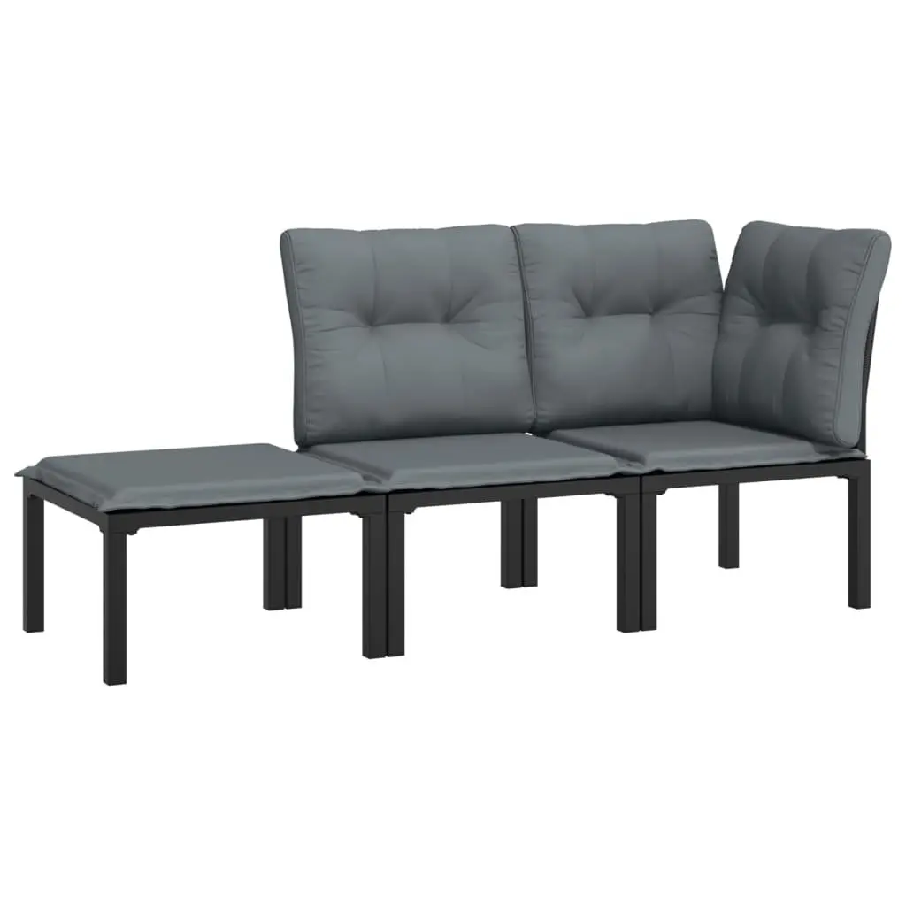 Garden Lounge Set 3 Piece Outdoor Furniture Black Grey Poly Rattan Patio Sofa