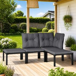 4 Piece Black Grey Outdoor Garden Lounge Set