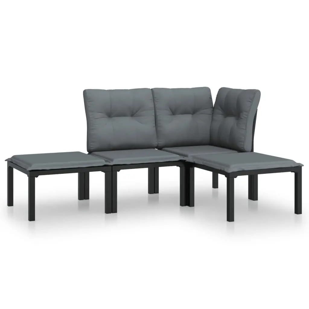 Garden Lounge Set PE Rattan 4 Piece Outdoor Furniture Black Grey
