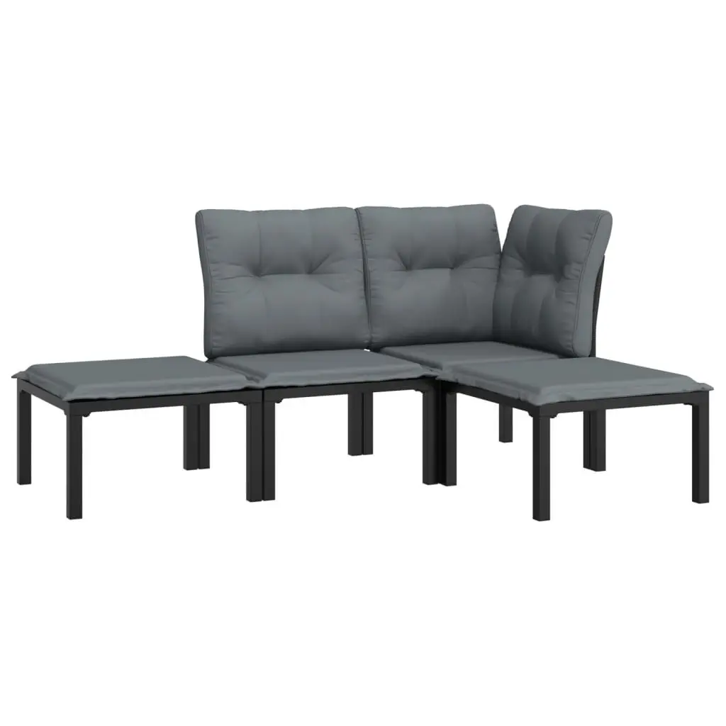 Garden Lounge Set PE Rattan 4 Piece Outdoor Furniture Black Grey