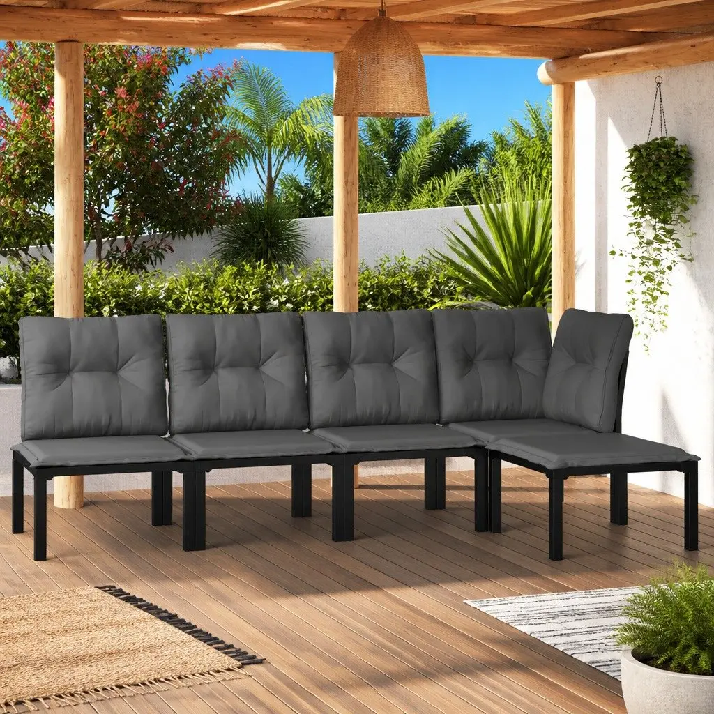 5 Piece Outdoor Lounge Set PE Poly Rattan Black Grey Patio Furniture