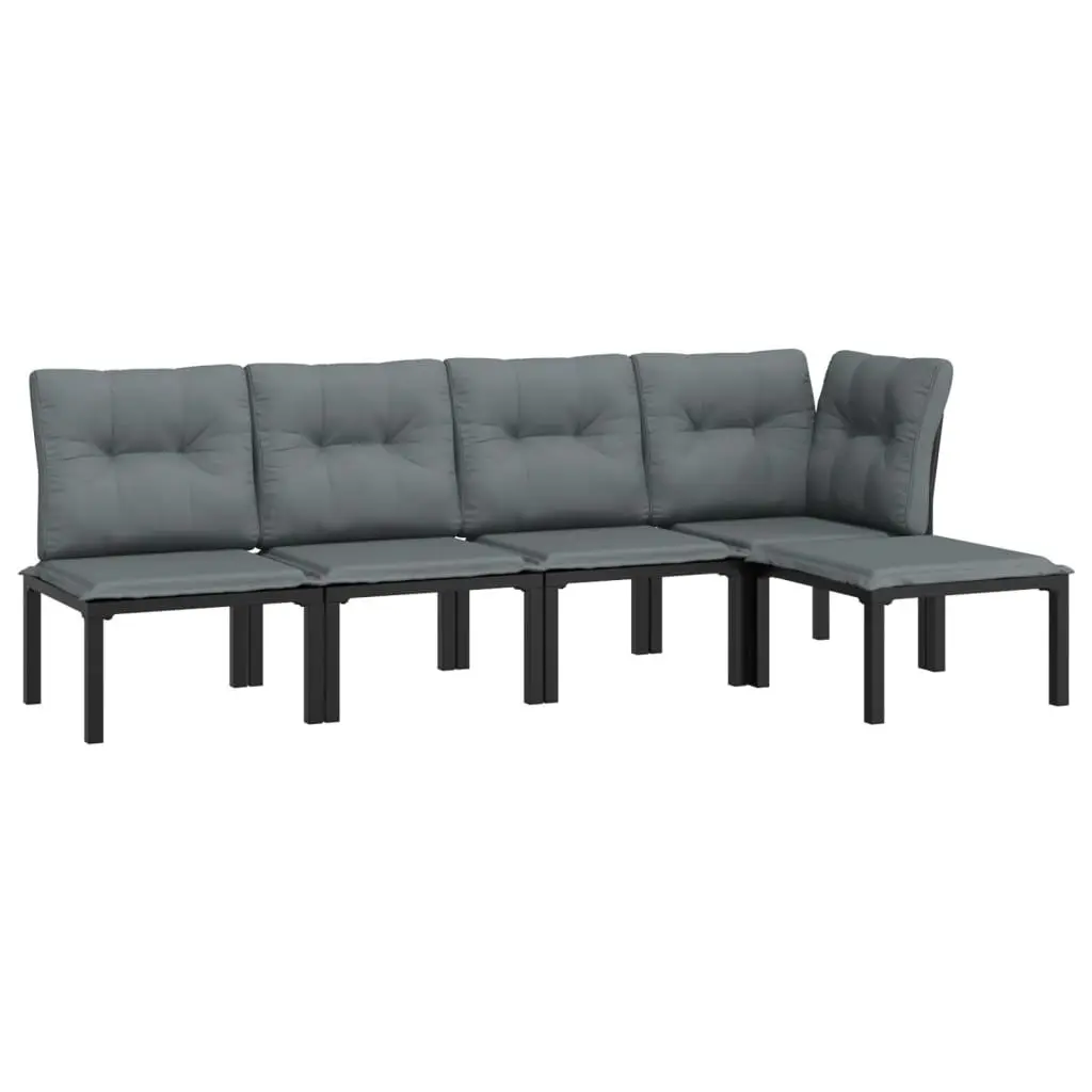 5 Piece Outdoor Lounge Set PE Poly Rattan Black Grey Patio Furniture