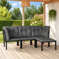 Durable 4 Piece Black Grey Poly Rattan Lounge Set