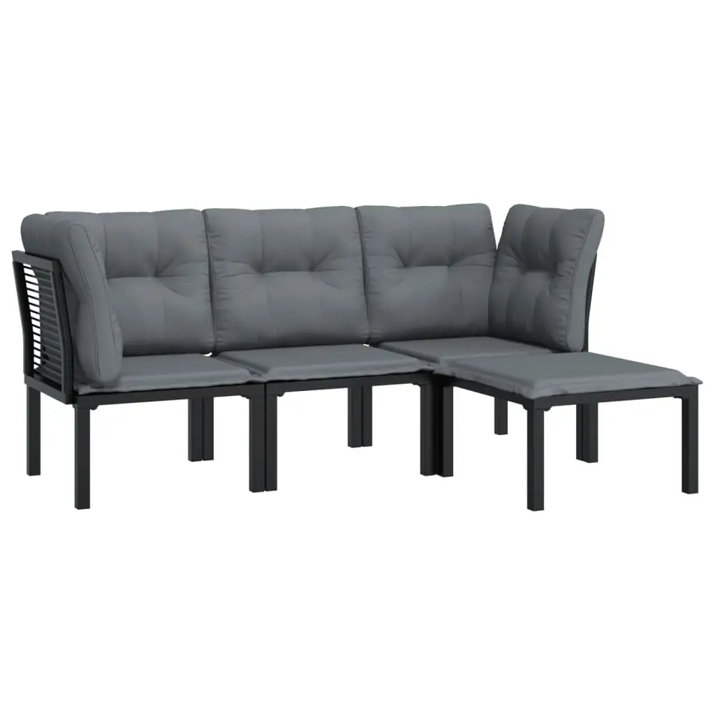 4 Piece Outdoor Garden Lounge Set PE Rattan Steel Frame Black Grey
