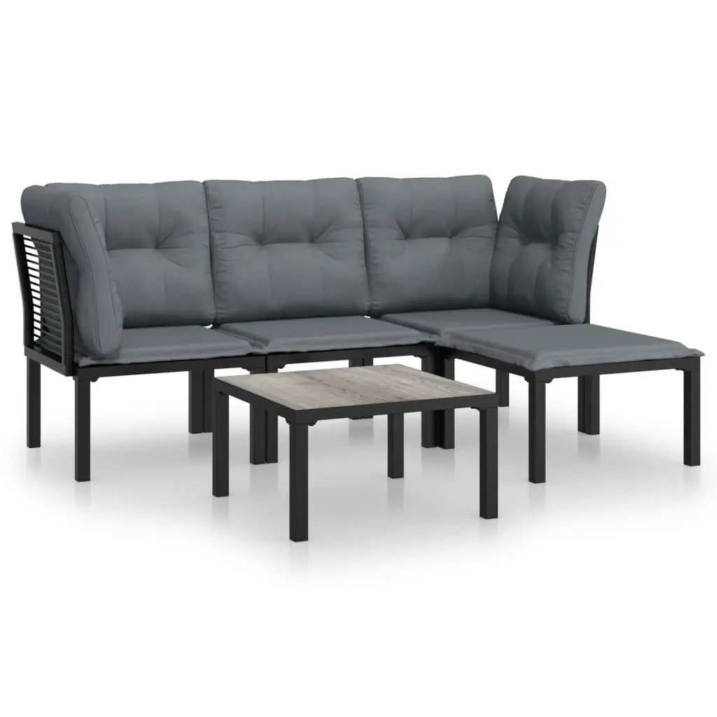 5 Piece Garden Lounge Set Poly Rattan Black Grey Outdoor Furniture