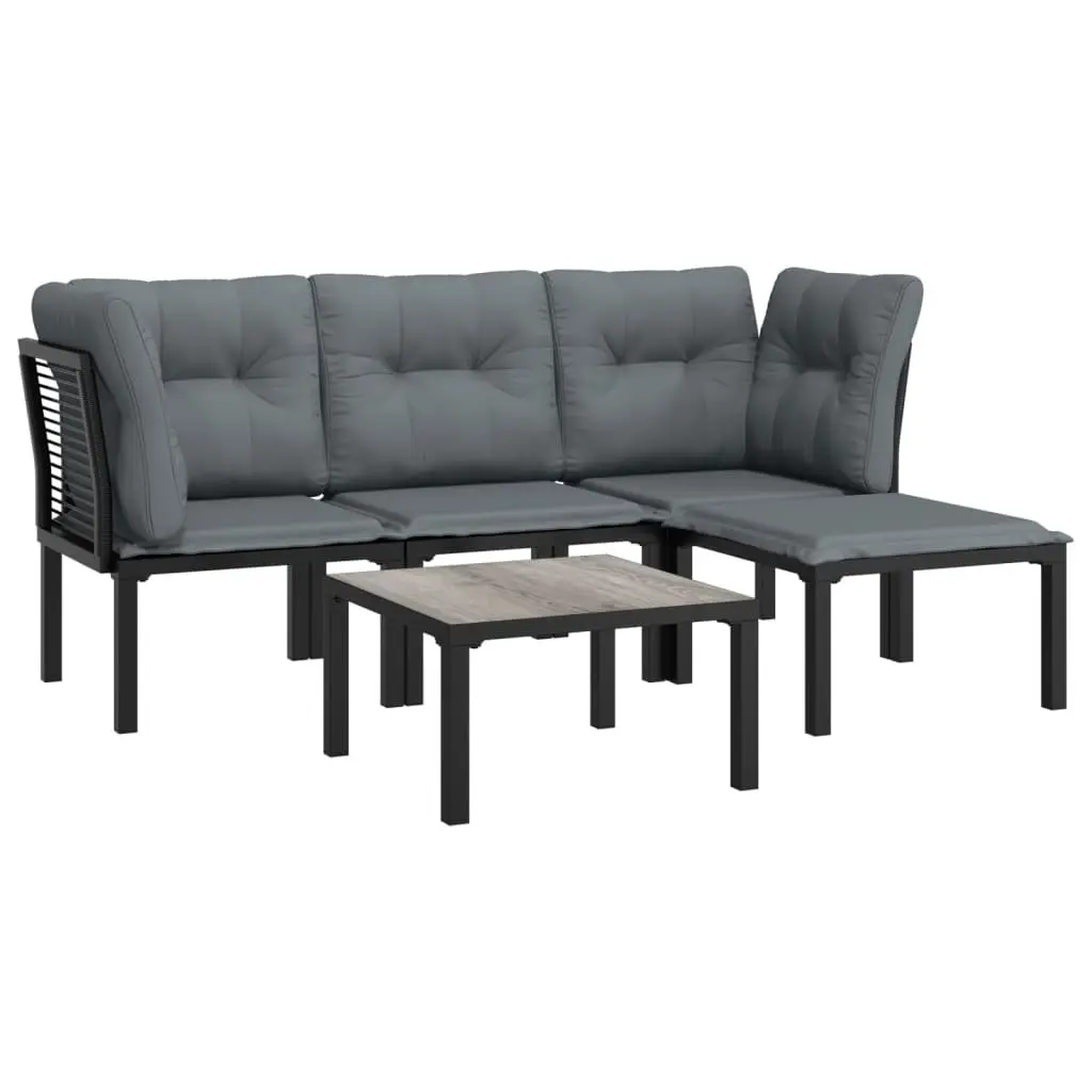 5 Piece Garden Lounge Set Poly Rattan Black Grey Outdoor Furniture