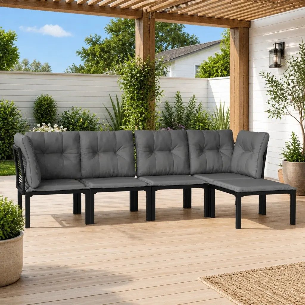 5 Piece Black Grey Garden Lounge Set
