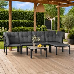 Durable 6 Piece Modular Patio Lounge Set in Black Grey Rattan