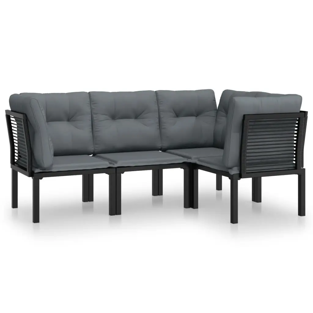 Garden Lounge Set PE Rattan Powder Coated Steel 4 Piece Black Grey Outdoor Furniture