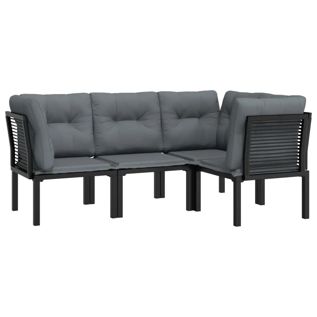 Garden Lounge Set PE Rattan Powder Coated Steel 4 Piece Black Grey Outdoor Furniture