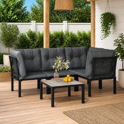 Stylish 5 Piece Outdoor Garden Lounge Set in Black Grey