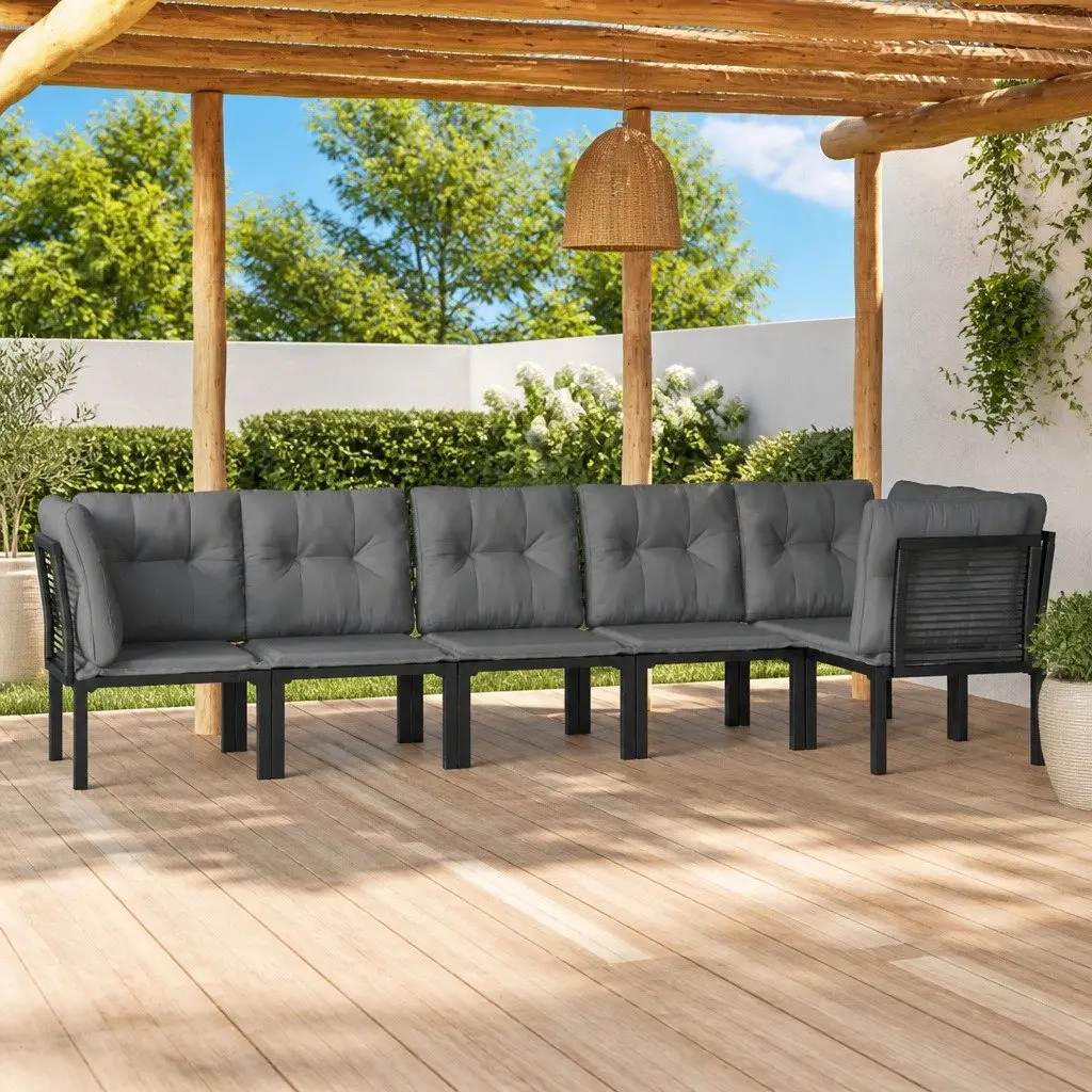 6 Piece Outdoor Garden Lounge Set in Black Grey