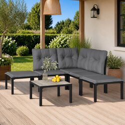 Sturdy 6 Piece Outdoor Garden Lounge Set in Black Grey