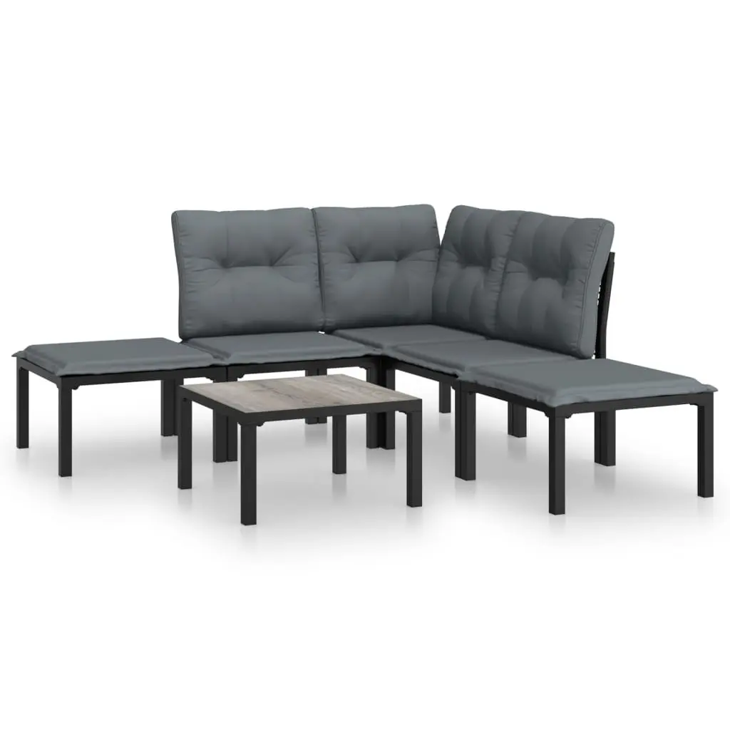 6 Piece Outdoor Garden Lounge Set in Black Grey