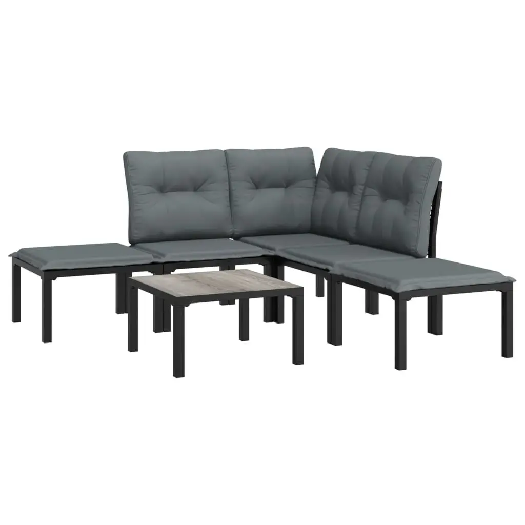 6 Piece Outdoor Garden Lounge Set in Black Grey