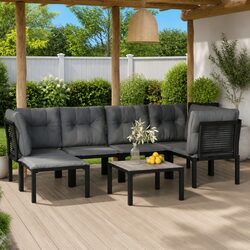7 Piece Black Grey Outdoor Lounge Set for Garden Use