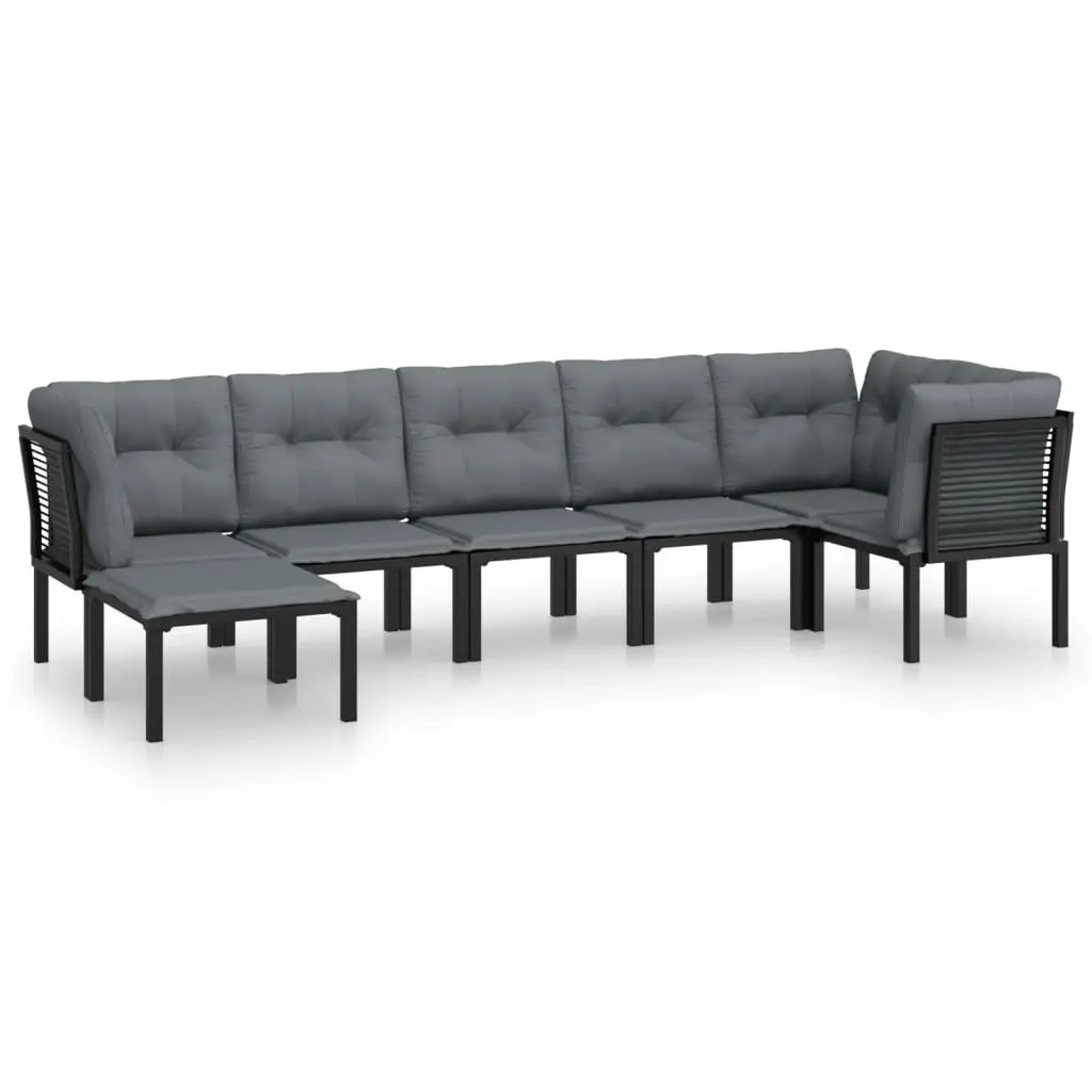 7 Piece Outdoor Garden Lounge Set PE Rattan Powder Coated Steel Black Grey