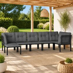 7 Piece Black Grey Outdoor Lounge Set for Patio Comfort