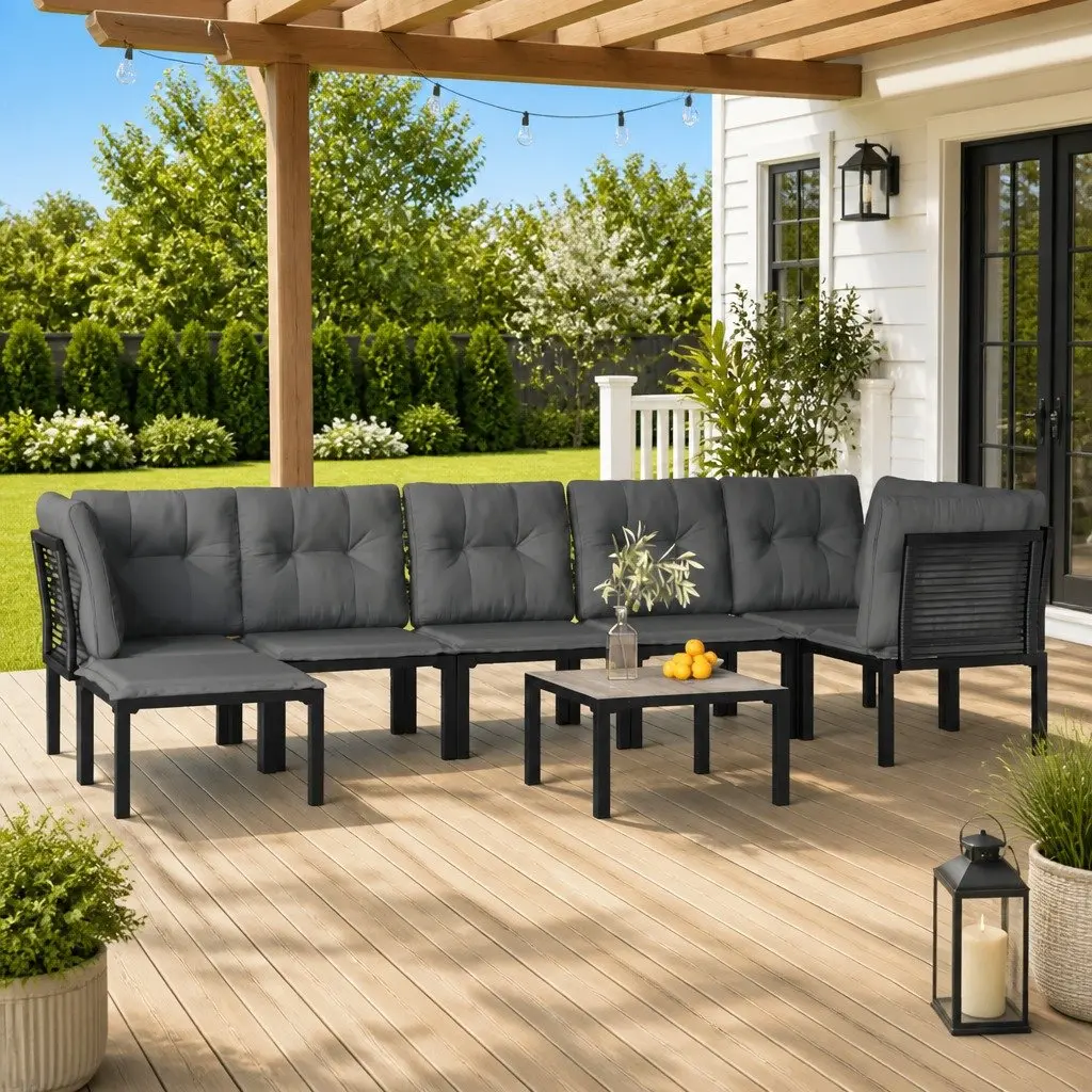 8 Piece Modular Garden Lounge Set in Black Grey