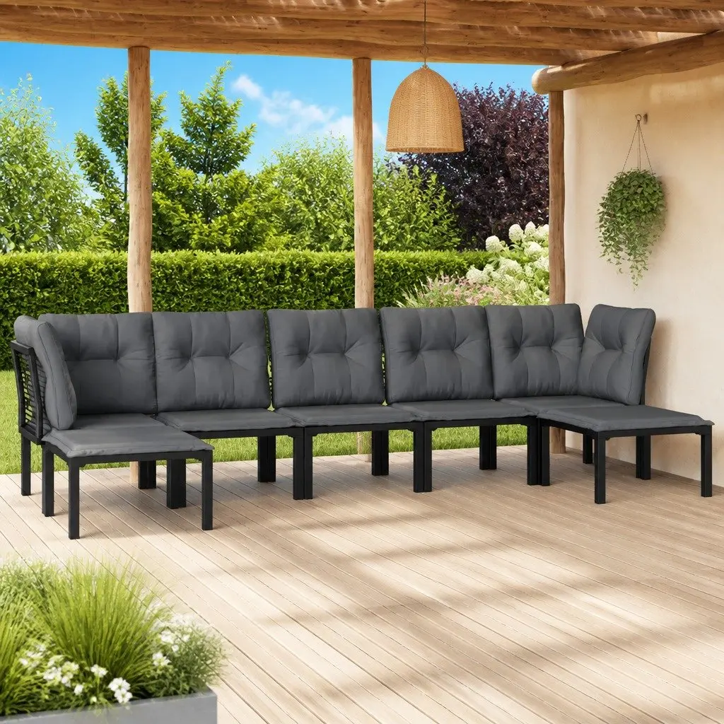 7 Piece Black Grey Modular Outdoor Lounge Set