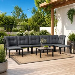 8-Piece Black Grey Poly Rattan Outdoor Lounge Set
